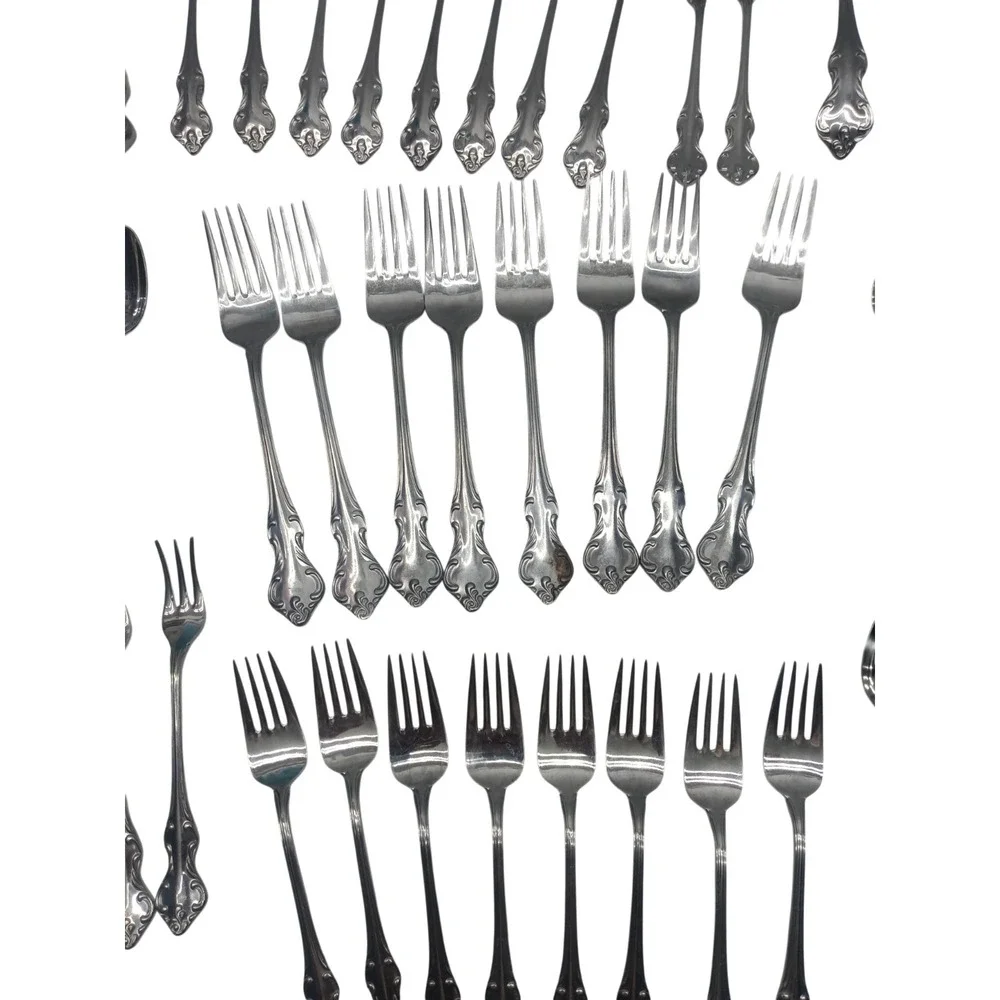 70 Piece WELDAN Flatware Set Stainless Steel Japan Floral Scroll Design, Vintage